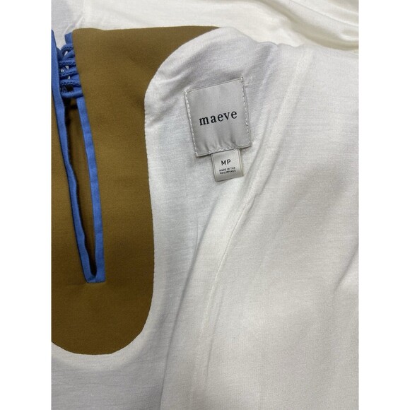 Anthropologie Maeve Midi Dress Muscle Ivory Colorblock Preppy Stretch Sz MP NWT - Picture 8 of 10